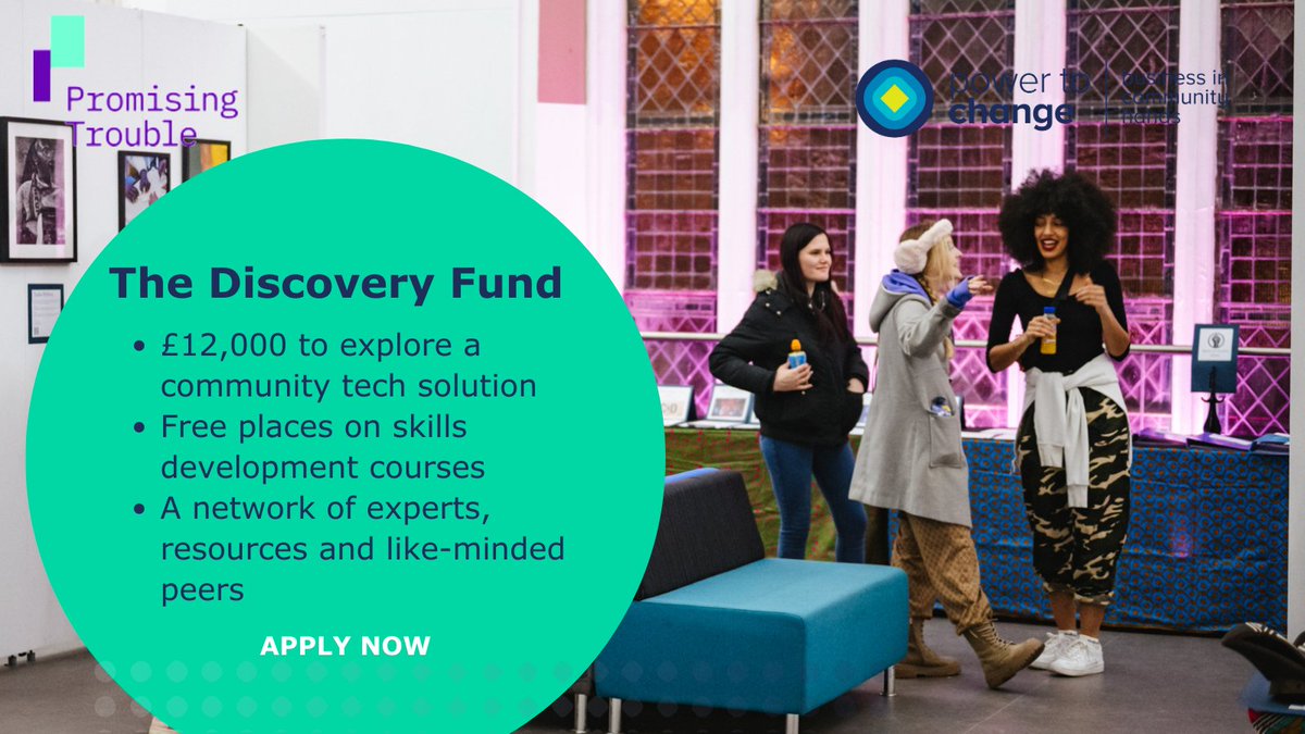 powertochange_'s tweet photo. LAST FEW DAYS TO APPLY ⌛  | Got an idea how community tech might help your community business? 

The Discovery Fund will help you develop that idea, provide a network, process and the skills to move forward.  

APPLY NOW 👉 https://t.co/mzjKdZfHMg  
@CarefulTrouble https://t.co/61m3dY0CIn
