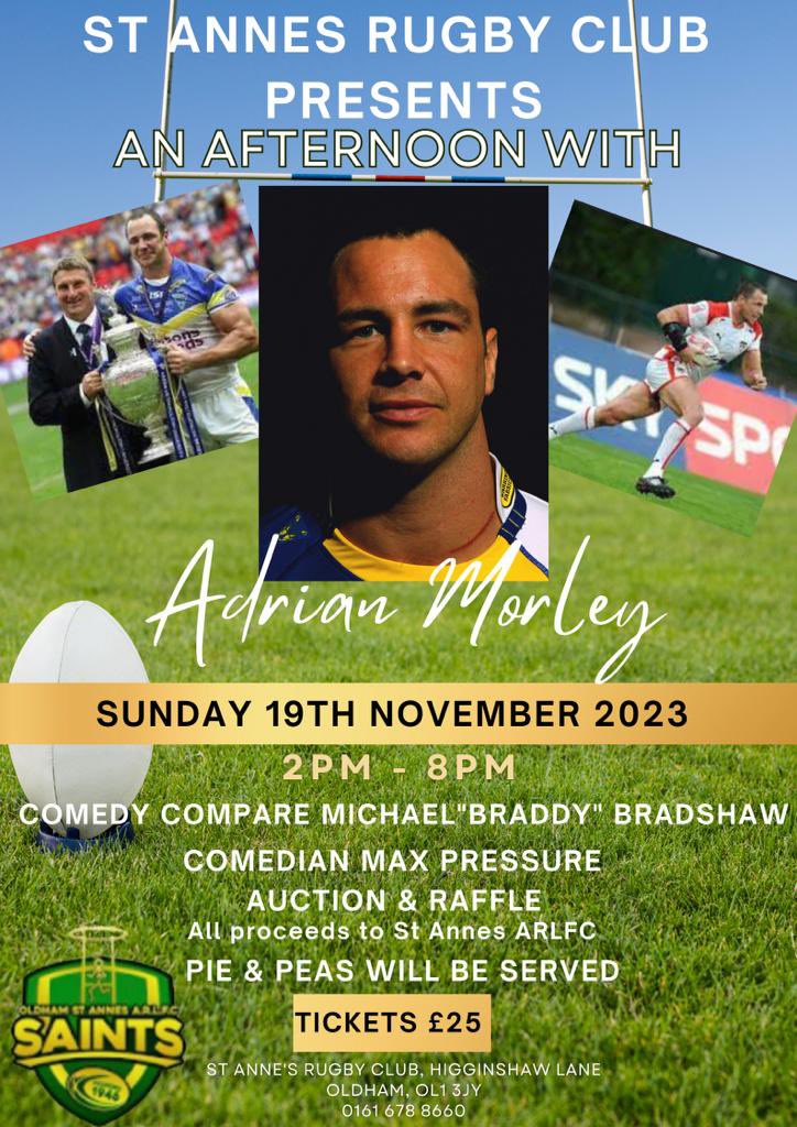 Really looking forward to hosting these two events at @OldhamStAnnes raising money for the club! 🎤🏉🥧 @sportingimage_ auction will do the best deal awsell! 👌🏻 Not only two outstanding RL players but two top comedians in @ThebfgGazza & @maxpressure 🎤🤪