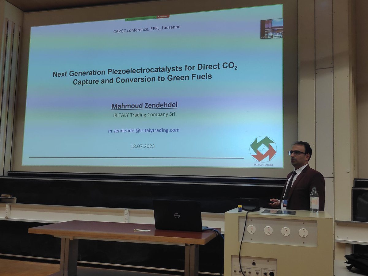 Finishing the session on Catalyst materials for energy applications was Mahmoud Zendehdel, from IRITALY, with an interesting contributed talk entitled "Next Generation Piezoelectrocatalysts for Direct CO2 Capture and Conversion to Green Fuels".
#CAPGC2023 #112CO2 #SUN2CHEM