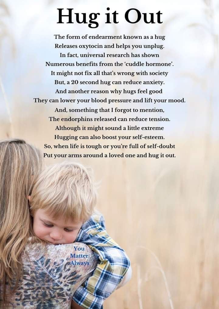 SuzieYMA's tweet photo. I shared to the article from the Power of Positivity on the benefits of cuddling, this is the wee poem I wrote, a few years ago, on the far reaching benefits of the cuddle hormone...#HugItOut #YouMatterAlways #cuddlehormone #wiredforconnection #thehumantouch https://t.co/THKVTsmsRg