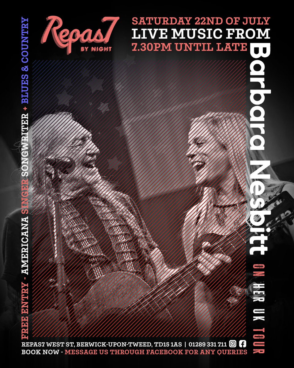 Repas7N's tweet photo. 🎶 This Saturday we have the fantastic Barbara Nesbitt who’s on her UK tour! 5 Best Female Singer, the top 3 Best Songwriter and top 3 guitar players in the Austin Music Awards. Barbara has sung with country legends Willie Nelson and Bob Weir. 

Open from 5PM for 🍕 🍹 🍸 🍻 🍷 https://t.co/0zTrR31Er7