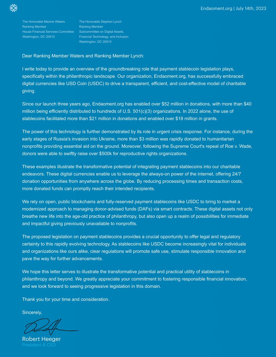 RobbieHeeger's tweet image. Today I have sent the below public letter to key legislators to help explain the real world value of common sense stablecoin legislation. 

The innovations that stables enable might be obvious to us, but it certainly won't be heard by regulators unless we raise our voice. 

💎🙌