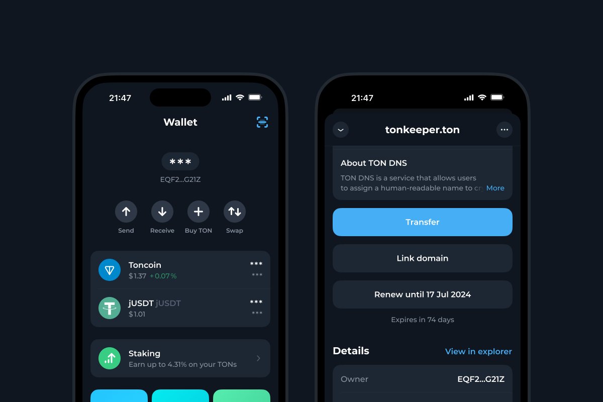 Tonkeeper 3.3 is out with three cool features: 🧥 Hide your balances in one tap to make screenshots of your wallet. 🧃 Automatic approval for tokens that you bought or swapped. 🍉 Renew .ton domains with one tap. Update Tonkeeper today!