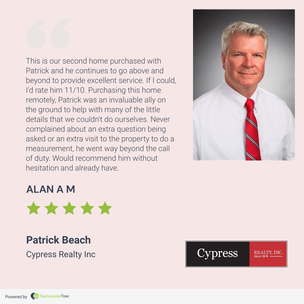 CRCypressRealty's tweet photo. Congrats Patrick!   We love hearing from your clients!.  Thank you Alan and Melanie, we think he's pretty terrific too!  Contact Patrick for your next Real Estate transaction  239-218-7127 https://t.co/DsuqE654d4 https://t.co/3bZ8EtED6i