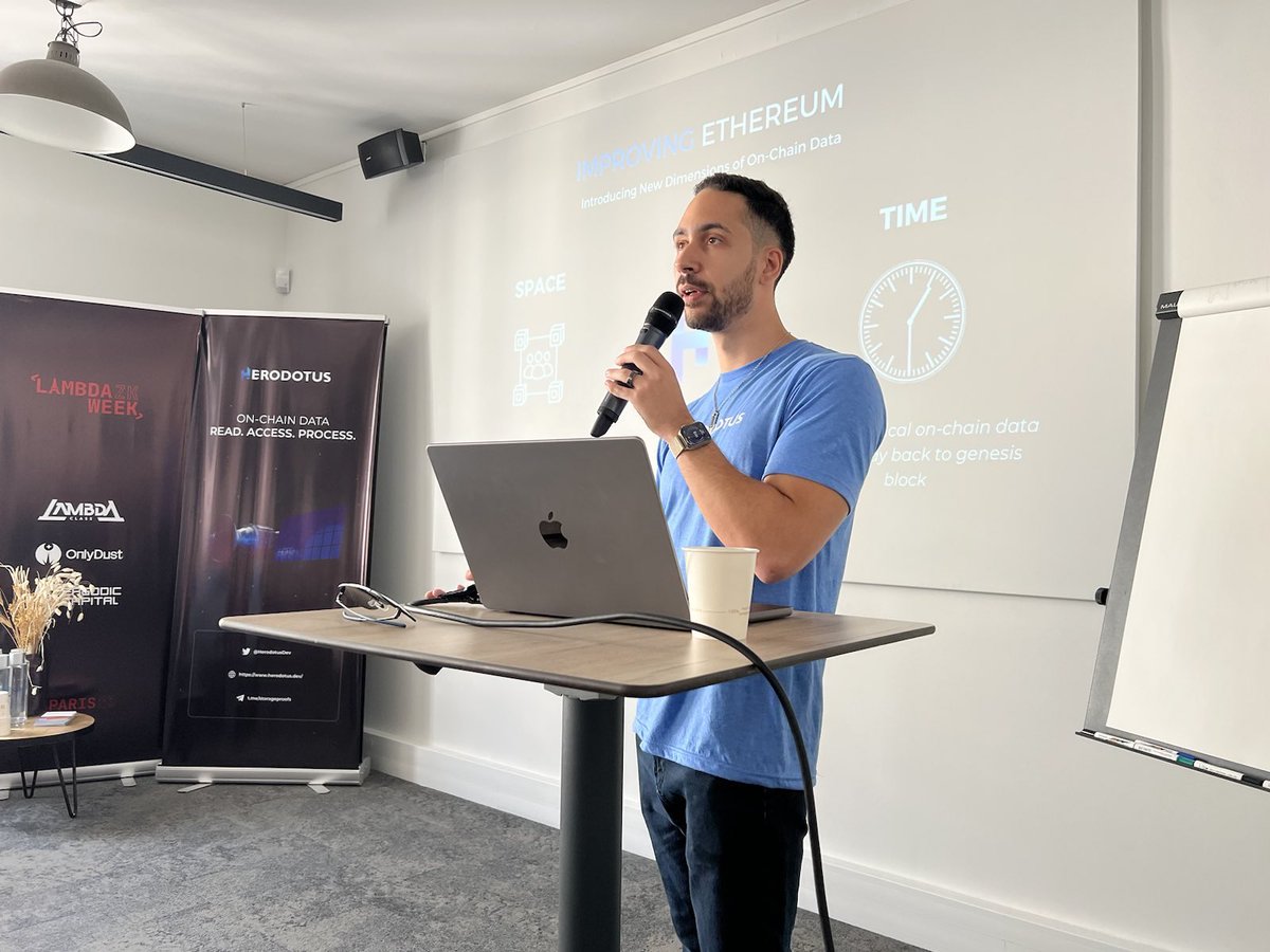 HerodotusDev's tweet photo. Yesterday @0xcodyx rocked the stage at @class_lambda zkWeek, sharing the magic of #StorageProofs and the power of #HerodotusAPI 🛰 https://t.co/LiBUQTR0ir