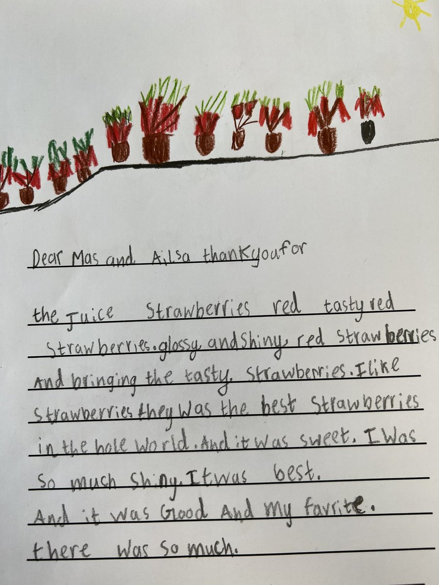 e1_stgeorge's tweet photo. Writing some thank you letters to Maz the farmer and Ailsa from the @CountryTrust. The strawberries were possibly the tastiest we have ever eaten!!! 🍓❤️💚☀️@StAnnesgaCPS https://t.co/ZelRcykoR4