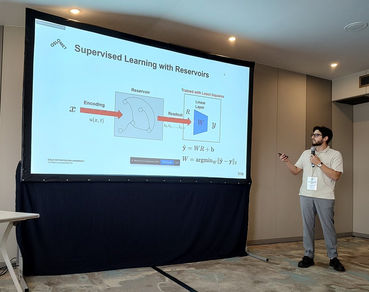 Here is our @PierroTweets presenting his work on evolving hydrodynamic computational reservoirs at #ComplexSystems track at @GeccoConf. He did this while visiting @stenichele at @OsloMet.