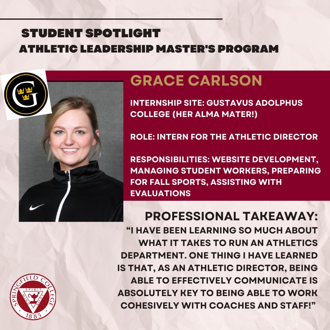 SCAthleticLead's tweet image. Social media spotlight #2: Grace Carlson is a GA with @SC_Pride Swimming and Diving and a 2nd year in our athletic leadership program. She is rounding out her practical experience by working in athletic administration at her alma mater, Gustavus! #learningtolead #leadingbydoing