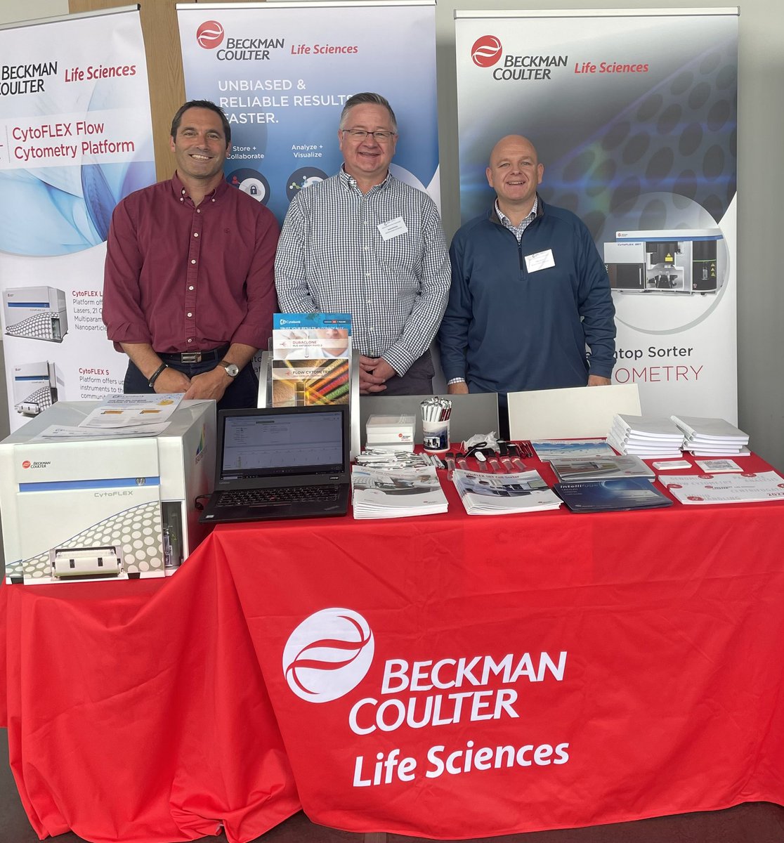 DavidKivlichan's tweet image. All set up at #BICC2023 for this afternoon’s trade exhibition. Drop by the @BCILifeSciences stand to chat #flowcytometry #cellsorting #softwate #cytobank #centrifuge #liquidhandling #genomics