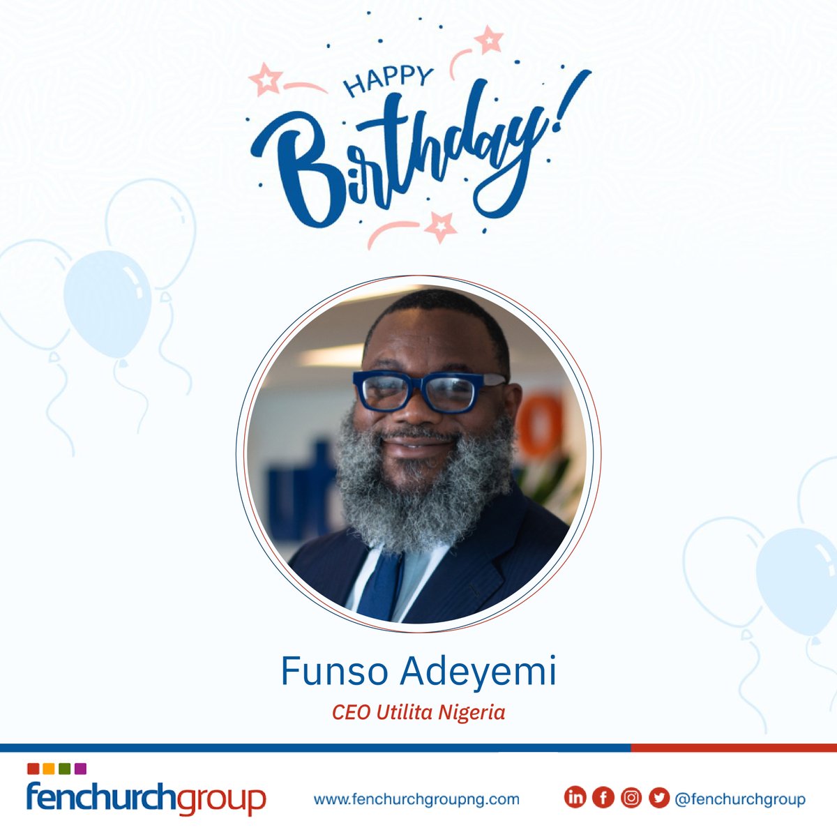 Fenchurchgroup's tweet photo. Happy birthday to Babafunso Adeyemi - CEO @utilitaio ,The staff and management of Fenchurch Group wish you all the very best today and always sir.
#FenchurchGroup
#FenchurchPower
#UtilitaNigeria
#Birthday
#HappyBirthday
#PowerTransformers https://t.co/7i3JYlvg9f