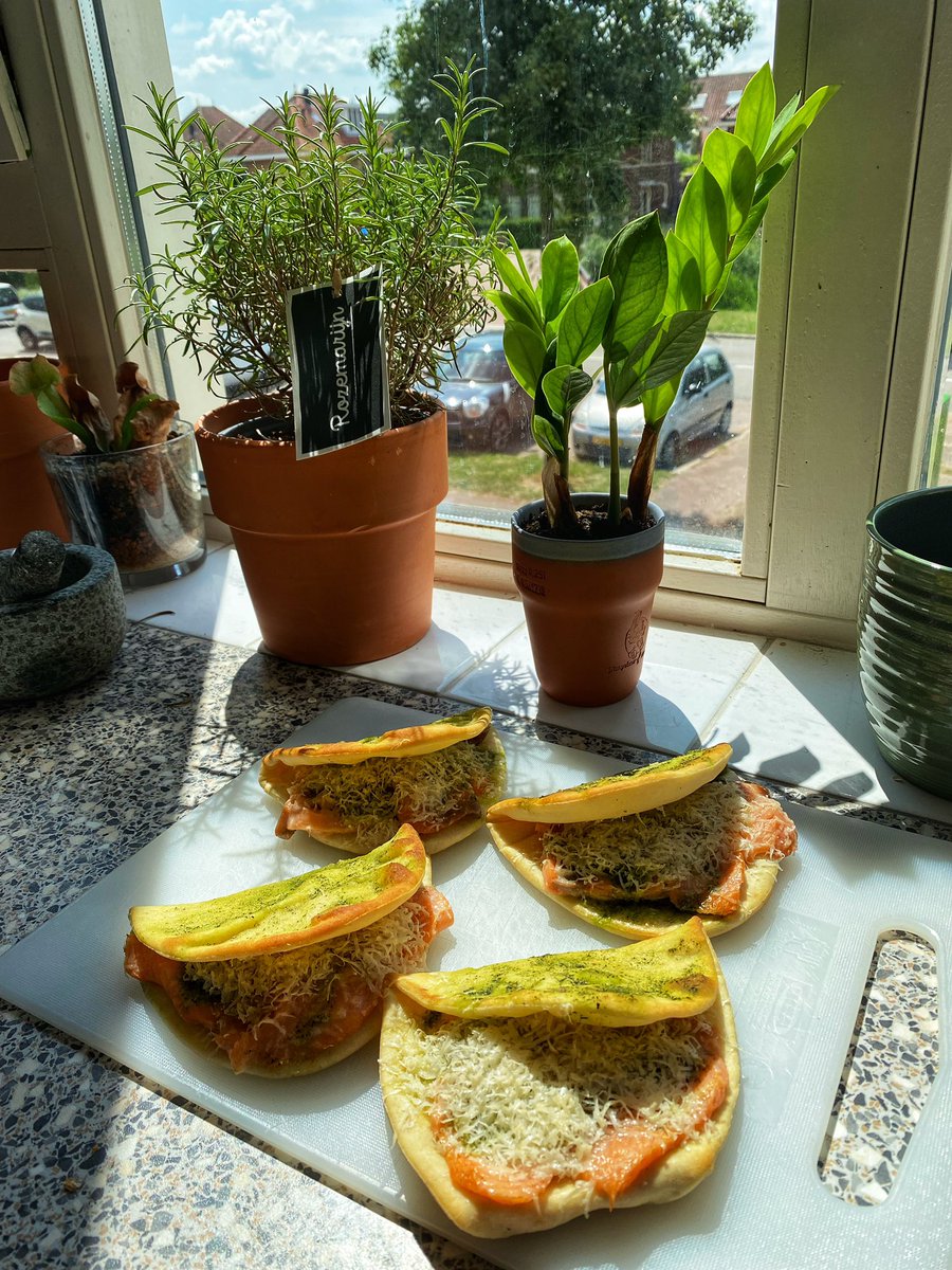 Just made some Smoked Salmon hot pocket flatbreads. With dill, black pepper and garlic oil, topped with Parmesan… 😳
