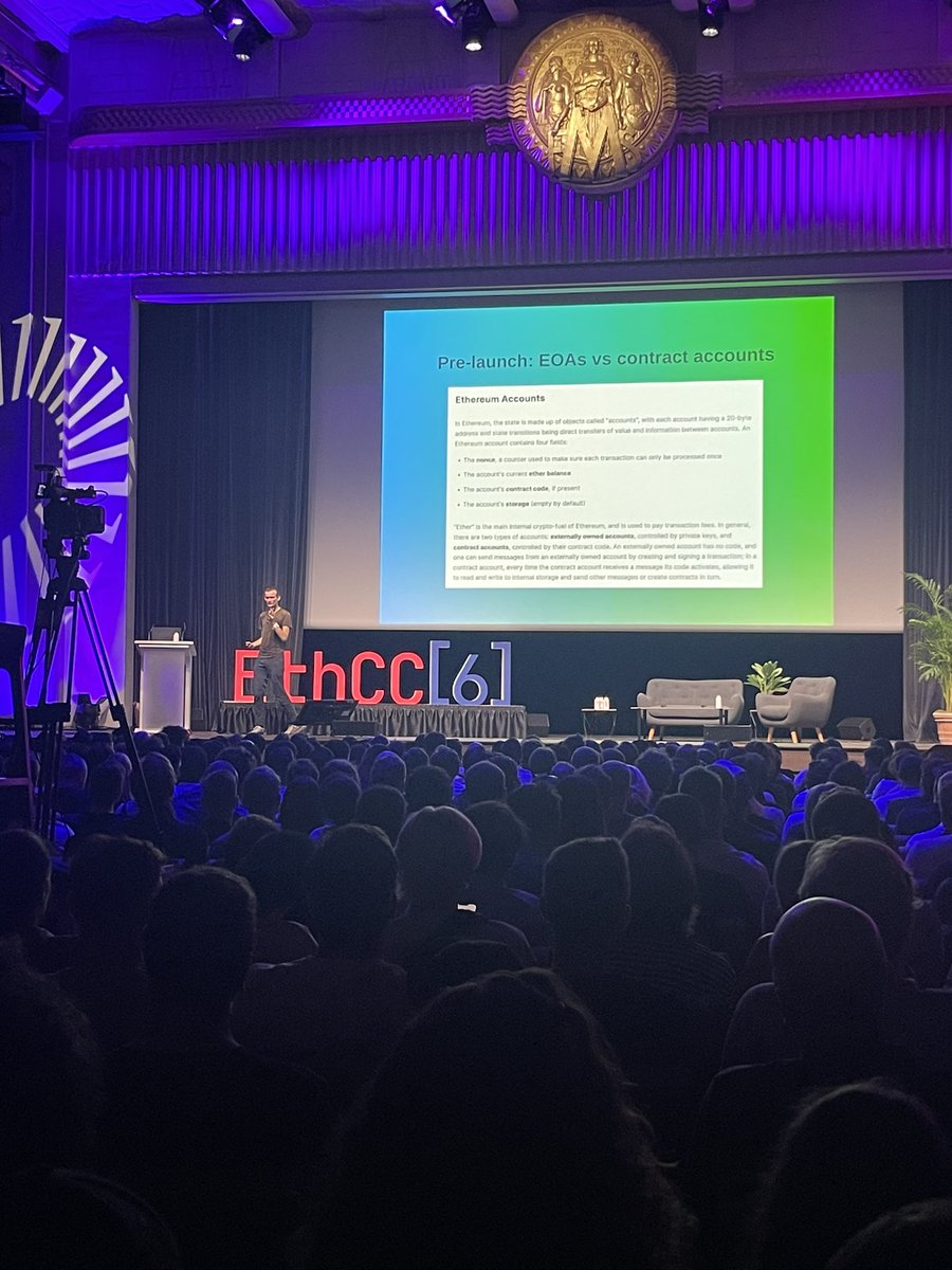 ayelenxyz's tweet image. Now now now!! @VitalikButerin in the Main Stage on why smart contract wallets are superior to EOAs -  @EthCC 🚀🫡

@qubitwallet on the right track 🤘🏻

#AA #SmartContractWallet #EthCC #ETH #AccountAbstraction