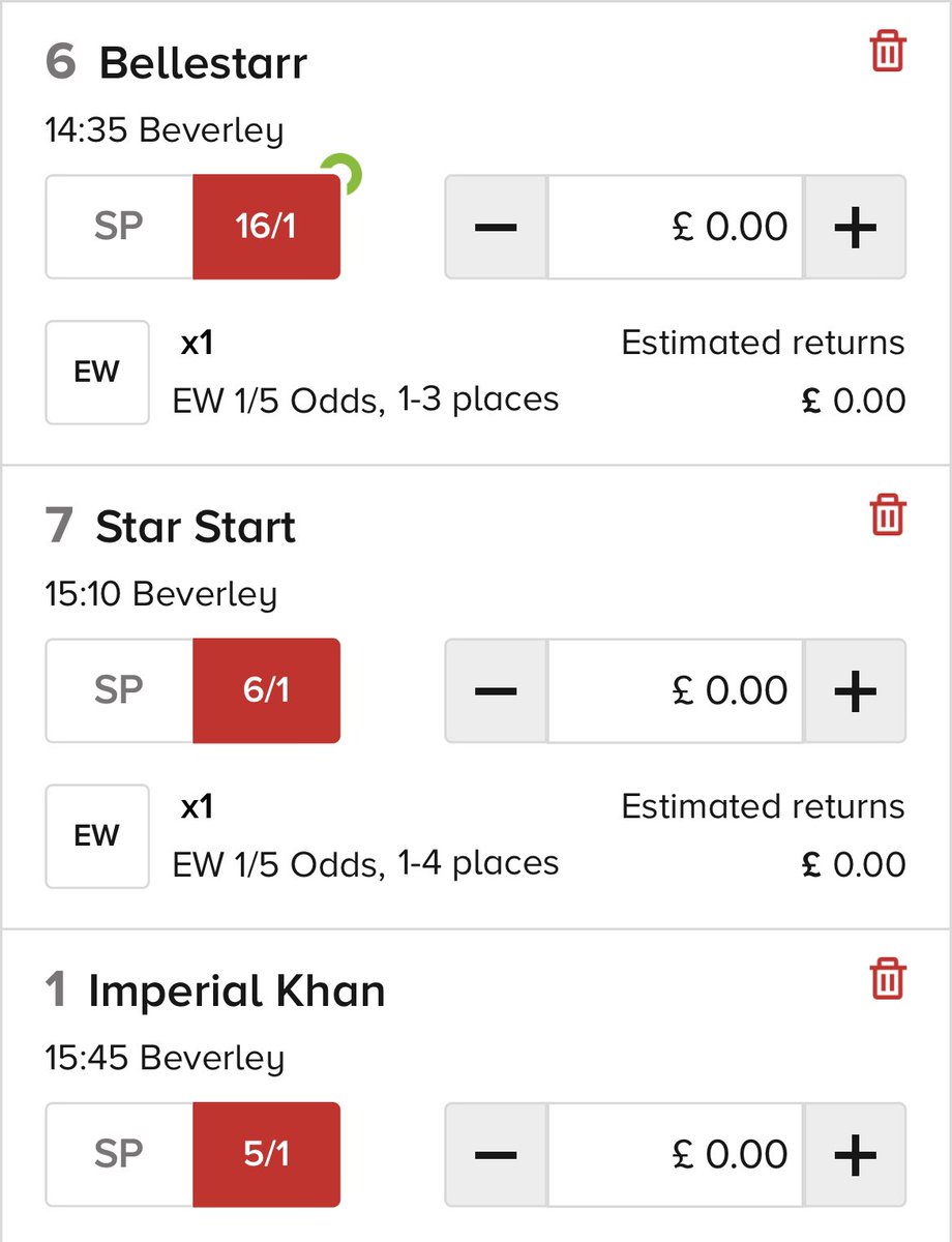 🐎☘️

3 at Beverley this afternoon. 

Bellestarr would be interesting over 5f but I like the each way value over 6 

See how today treats us 🤞