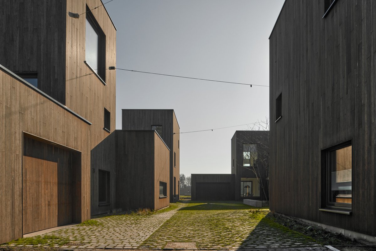 Voor de Eindhovense buurt Bosrijk ontwierp Marcel Lok-Architect een sculpturaal ensemble van vijf woningen, opgebouwd uit rechthoekige volumes en afgewerkt met bamboe: architectenweb.nl/n55694