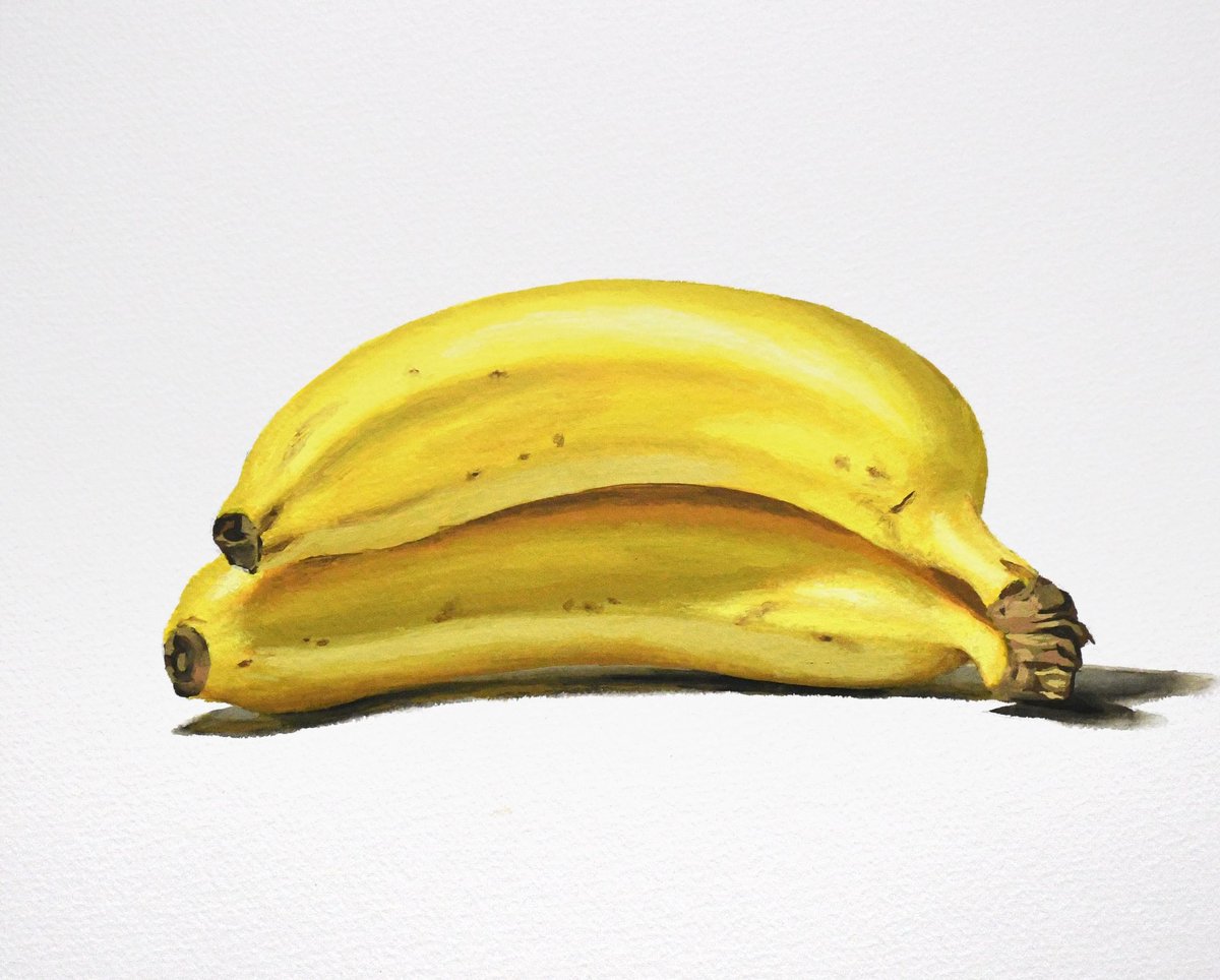 流行に 油絵 上田さんの静物油彩画 静物画 F4 バナナ-鉛筆デッサン描き
