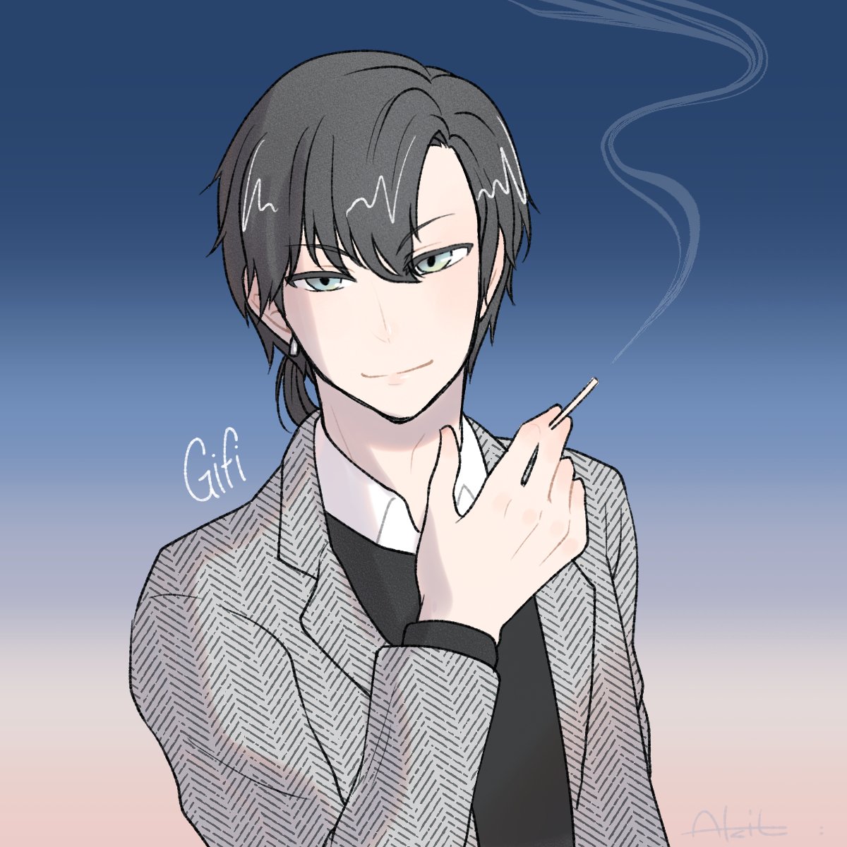 solo cigarette 1boy male focus holding cigarette looking at viewer jacket  illustration images