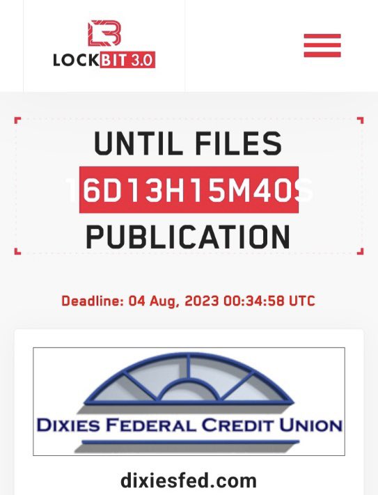 Dominic Alvieri on Twitter "LockBit posts Dixies Federal Credit Union."