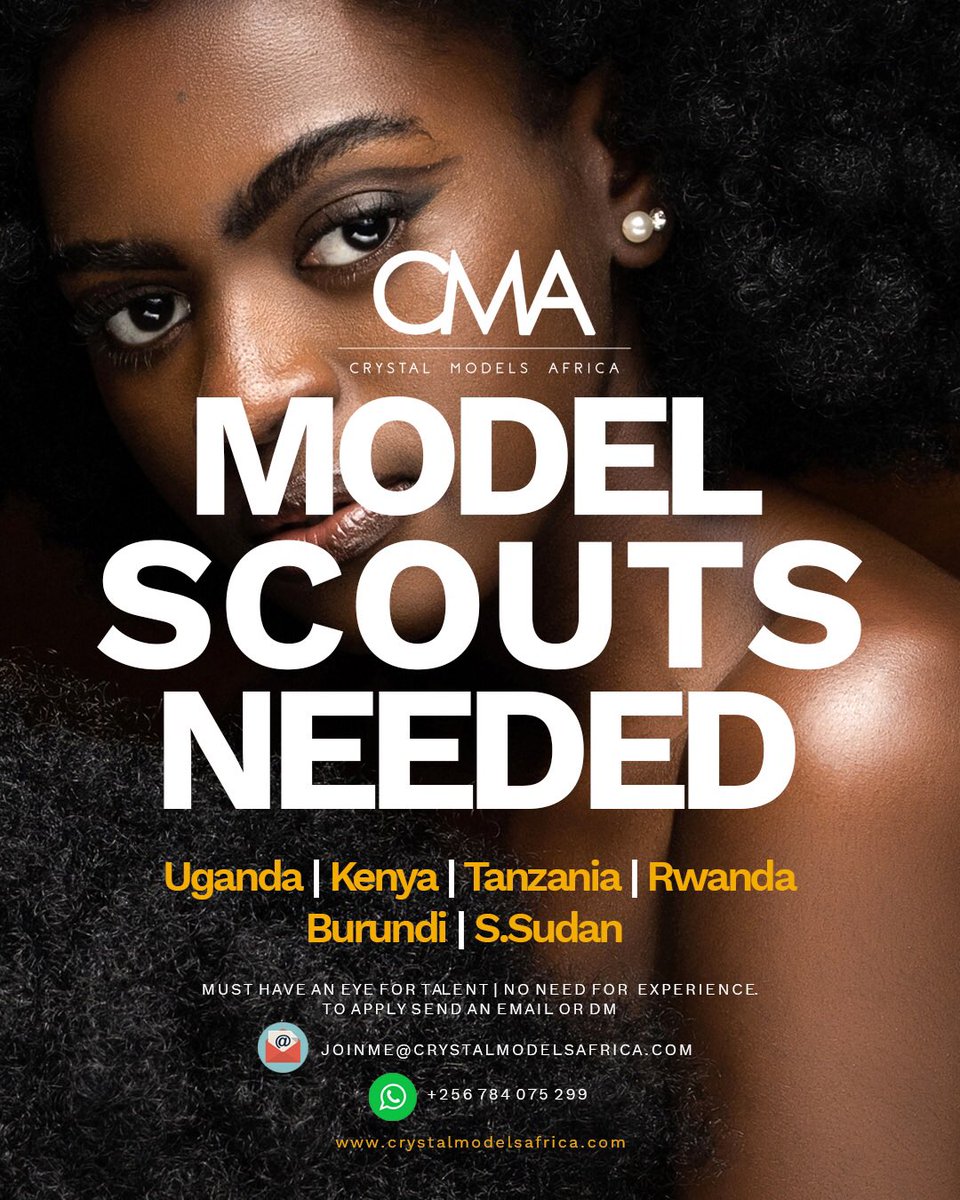 crystalmodelsUG's tweet image. JOIN THE CRYSTAL TEAM * 
Do you wish to work in the modeling &amp;amp; fashion industry? Do you have an eye for talent? We have an open opportunity!

Send application to joinme@crystalmodelsafrica.com

Subject - MODEL SCOUT

#crystalmodelsafrica #joincma  #modelscout #talentscout