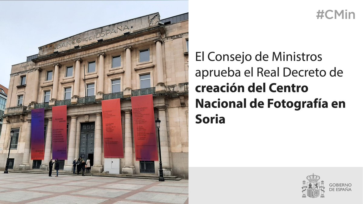 culturagob's tweet photo. 🗞️ El Consejo de Ministros (#CMin) aprueba el Real Decreto de creación del Centro Nacional de Fotografía en Soria

✅ Con una inversión de 8,5 millones euros, está llamado a ser el lugar de referencia nacional e internacional de la #fotografía en España
https://t.co/ihE8zejYdv https://t.co/xJyKVwfBFn