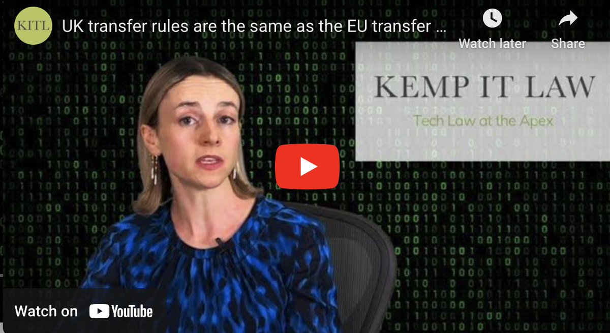 KempITLaw's tweet photo. Myth-Busting the #GDPR from Eleanor Hobson: UK transfer rules are the same as the EU transfer rules
https://t.co/WakfTx26Bh https://t.co/ar1oZSpp8d