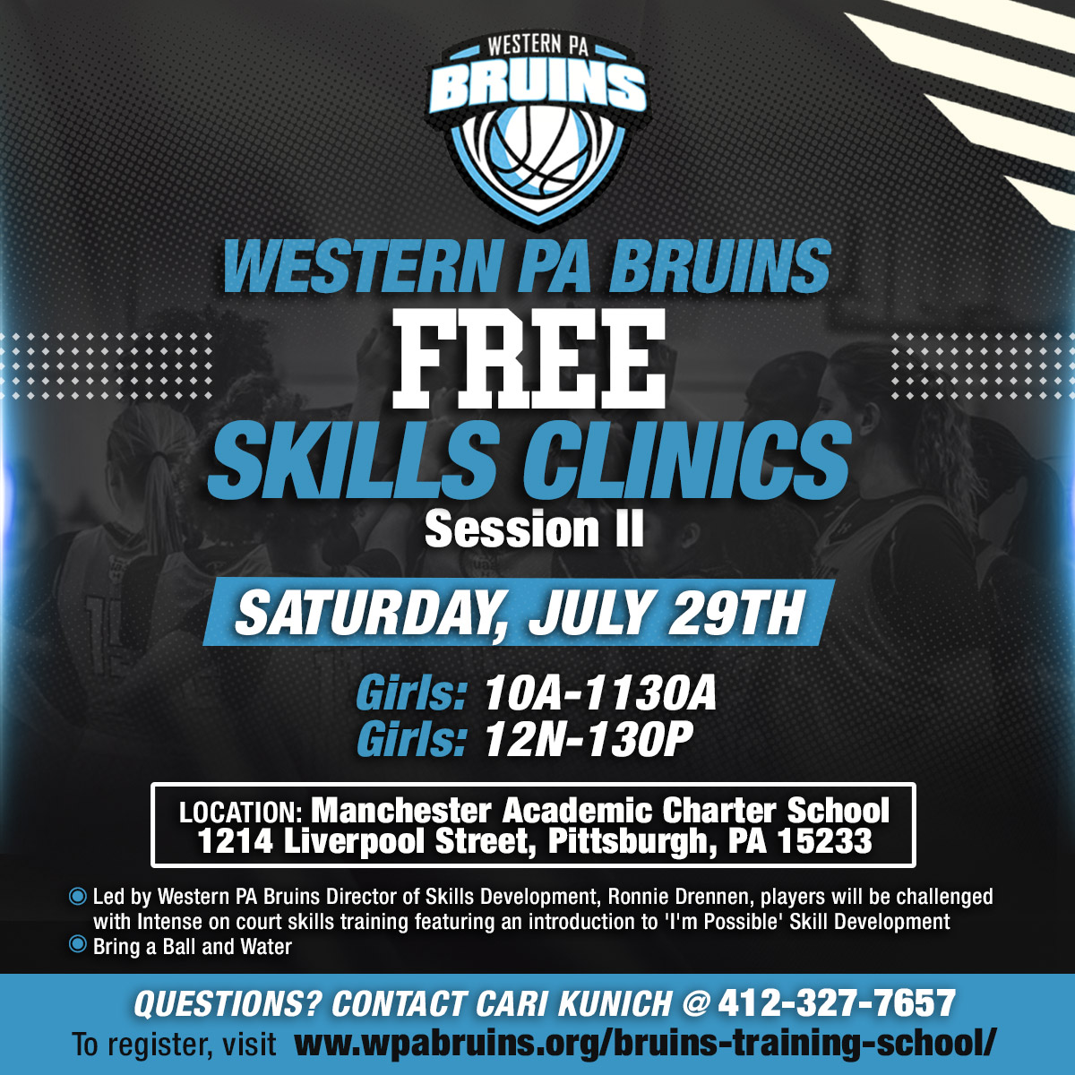 WPABruinsAAU's tweet photo. @WPABruinsAAU 'FREE' Summer Skills Clinic Session II
🏀 Girls: 4th thru 8th Grade (as of 9/1)
📅 Saturday, July 29th
🏛️ Manchester Academic Charter School
To register, ➡️: https://t.co/N8Dd1Fy6iK https://t.co/qxo69KqsdN