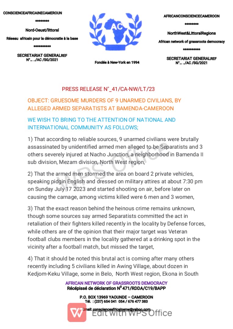 AmaduTarnteh's tweet image. Conscience Africaine condemn the brutal assassinations of about 9 unarmed civilians in Bamenda, North West region @Cameroon  by Armed Separatists
👇👇👇👇👇