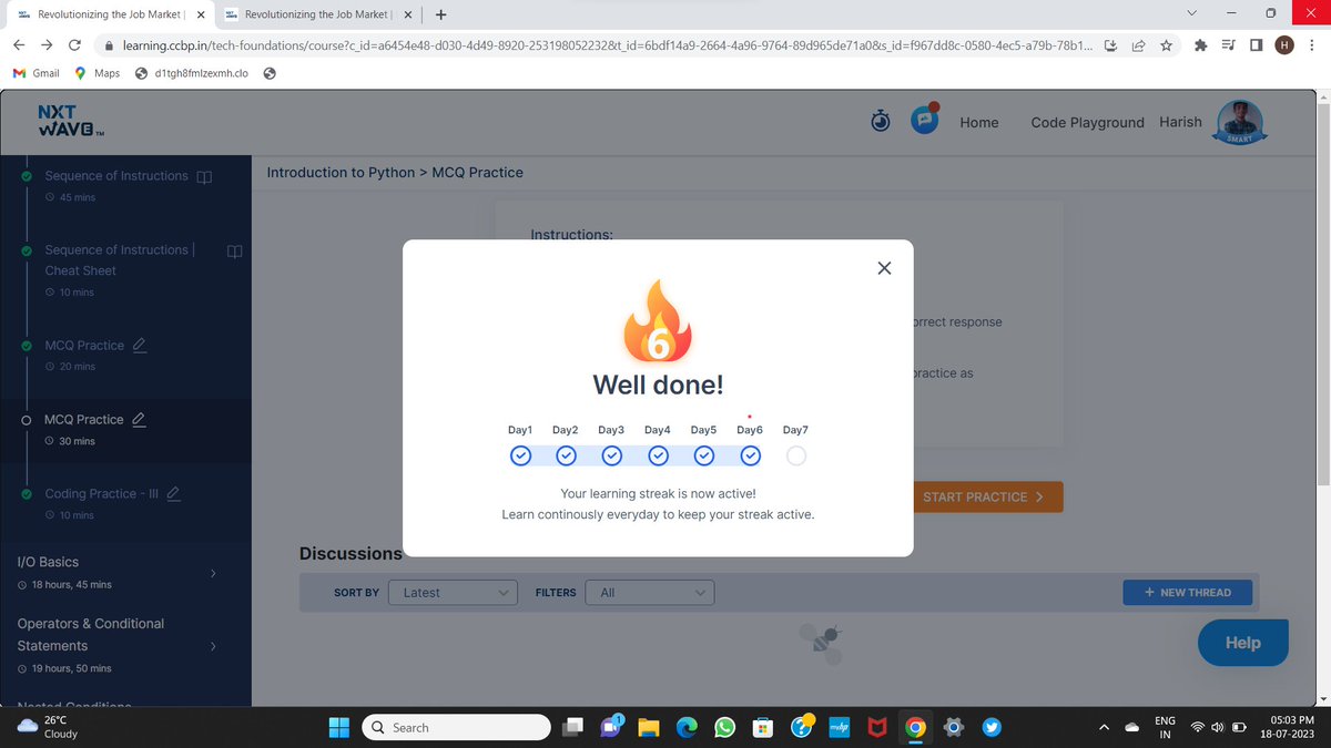 HarishPandvala's tweet photo. Done with today's streak in๐๐ #nxtwave #nxtwave_tech
#ccbp #ccbpian @nxtwave_tech @rahulattuluri @sashankreddy07 https://t.co/42AZdmc9Sg