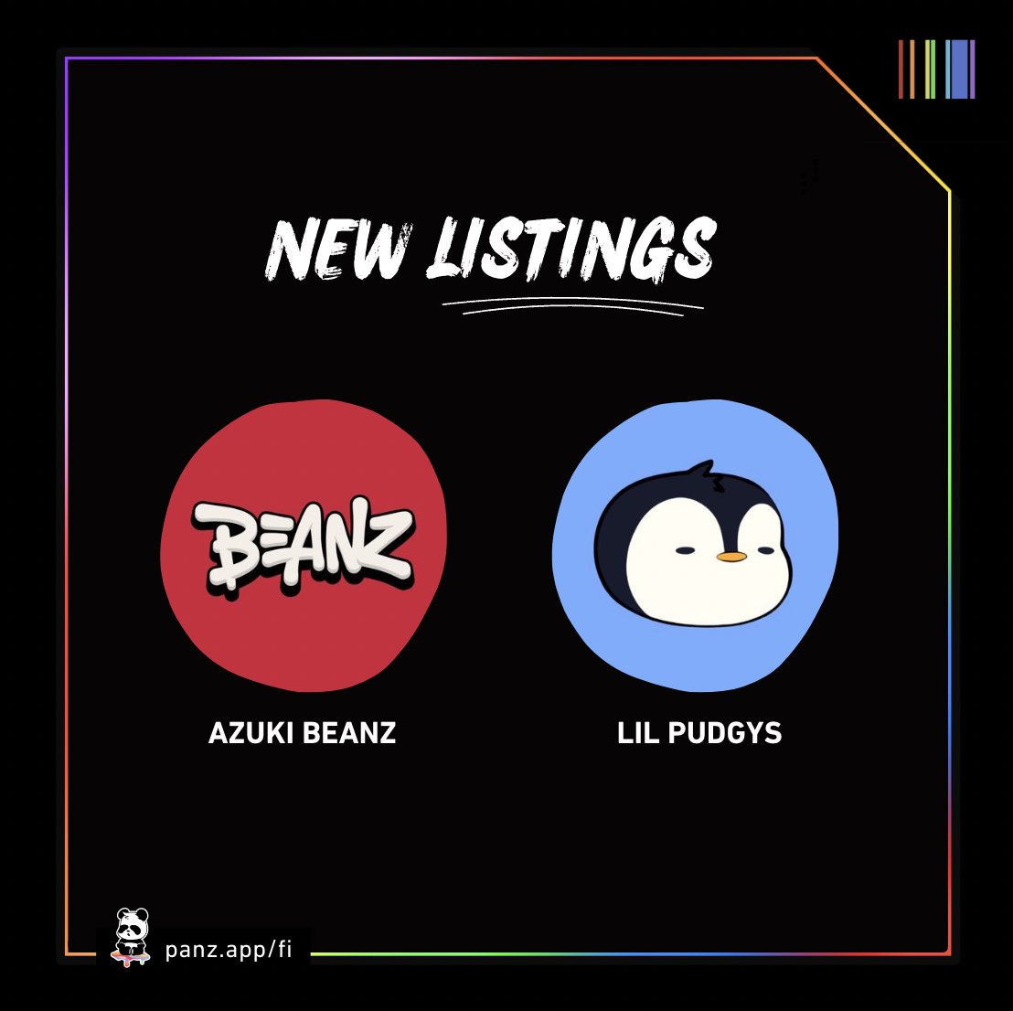 🐼 PANZFI NEW LISTINGS 🐼 Two new collections are now available for lending and borrowing in our NFT Fi protocols. @LilPudgys🐧 @BEANZOfficial 🫘 More info below, plus free raffle tickets for beta users!