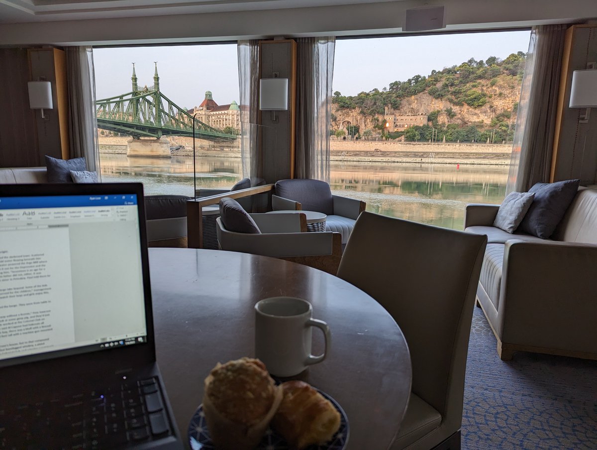 An early morning writing spot for me a week ago: the Danube in Budapest. 
Had a wonderful anniversary trip with my wife.