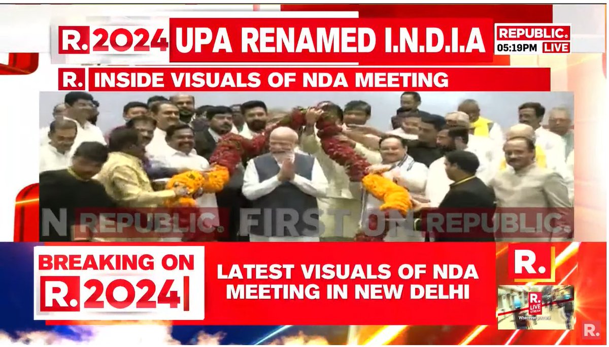 republic's tweet photo. #BREAKING | New Delhi: Inside visuals of the NDA meeting on Republic.
#NDAPlus #NDAMeeting #SuperNDA #2024Elections #2024LokSabhaElections #MallikarjunKharge
WATCH #LIVE here- https://t.co/5C8MAHseYi https://t.co/5C8MAHseYi https://t.co/Z8IMaiBt8J