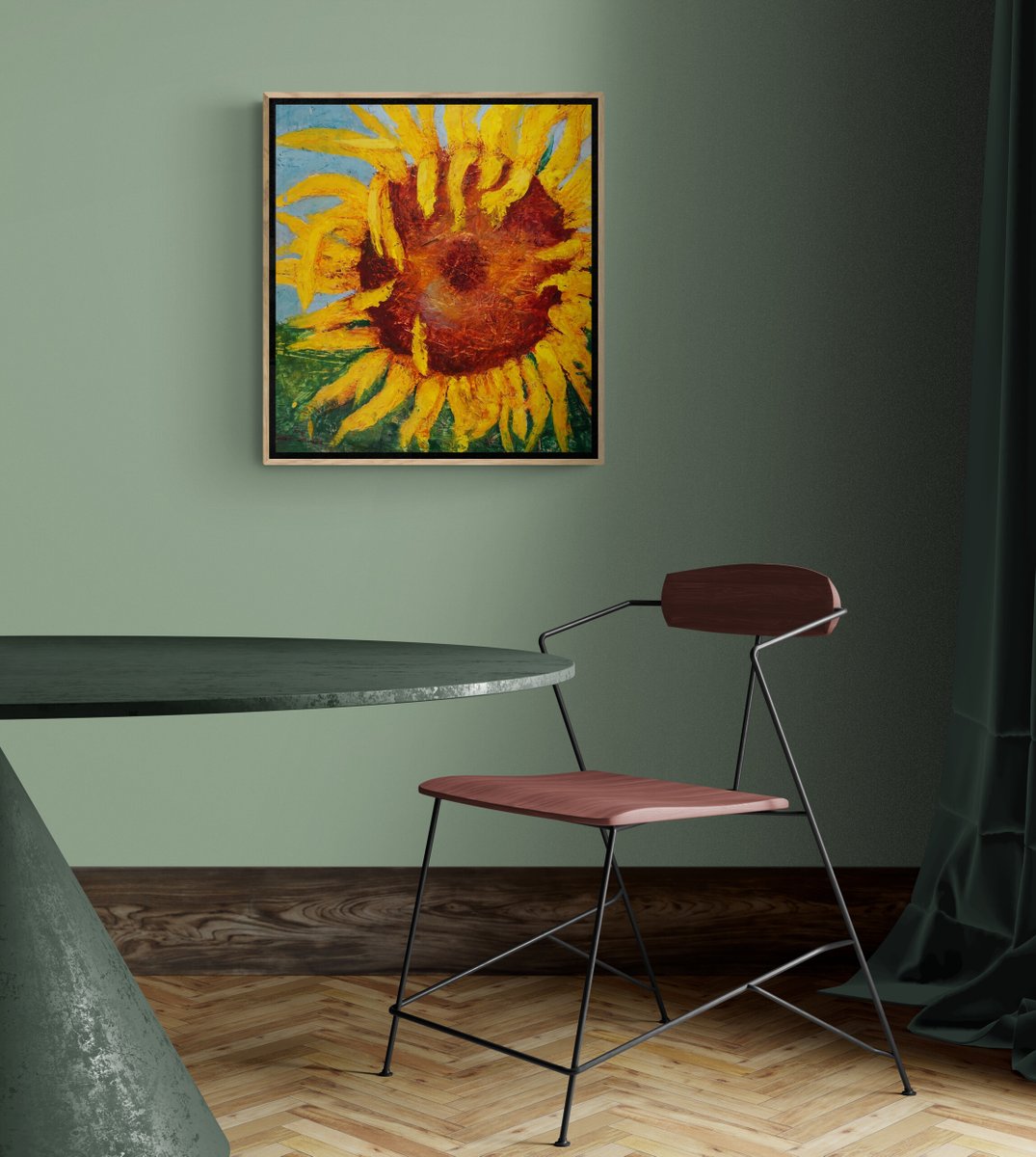 July
Pure #encaustic #painting hot #wax on #OSB via @artfinder 
#sunflower #summer #homedecor #homedecoration #fineartforsale #AYearForArt #BuyIntoArt
artfinder.com/product/july-h…