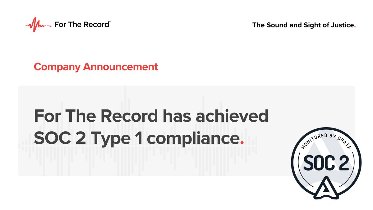 FTRLTD's tweet image. Protecting our customers’ data is top priority. That’s why we implemented the necessary policies and controls to achieve SOC 2 Type 1 compliance—the gold standard of data protection. 
Learn more: fortherecord.com/for-the-record…

#soc2 #monitoredbyDrata #justicetechnology #justicesecurity
