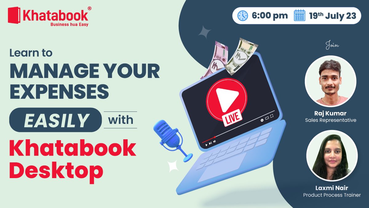 Need to learn more about our newly launched feature : Expenses on Khatabook Desktop? 
Join us for an exciting LIVE session with our Experts on 19th july, 6pm.

Join here : youtube.com/live/1Mudu73dg…

#Expenses #Expensemanagement #BetterProfits #MSMEs #StaffAccess #Webinar