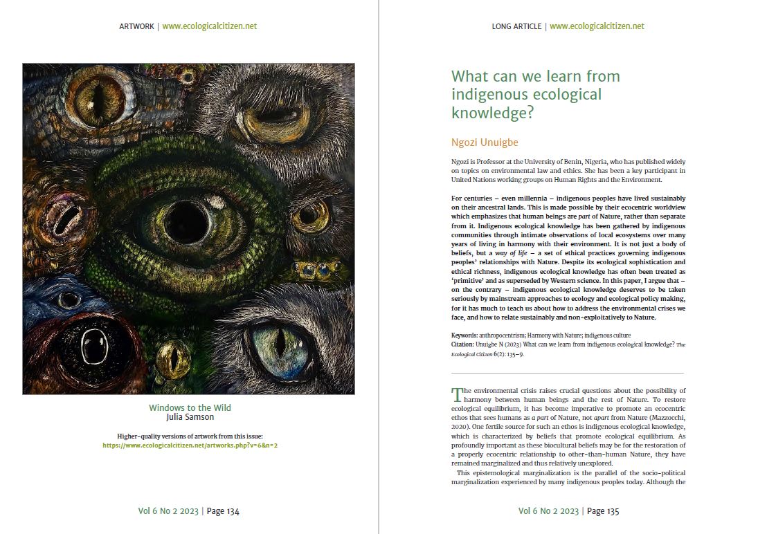 We have just published a new issue of the journal.

One person who had a sneak preview said: "I am heartened and humbled. It shows what humans can do, contribute and give back if they put their hearts, minds and bodies to it."

All pieces free to access: ecologicalcitizen.net/issue.php?i=Vo…