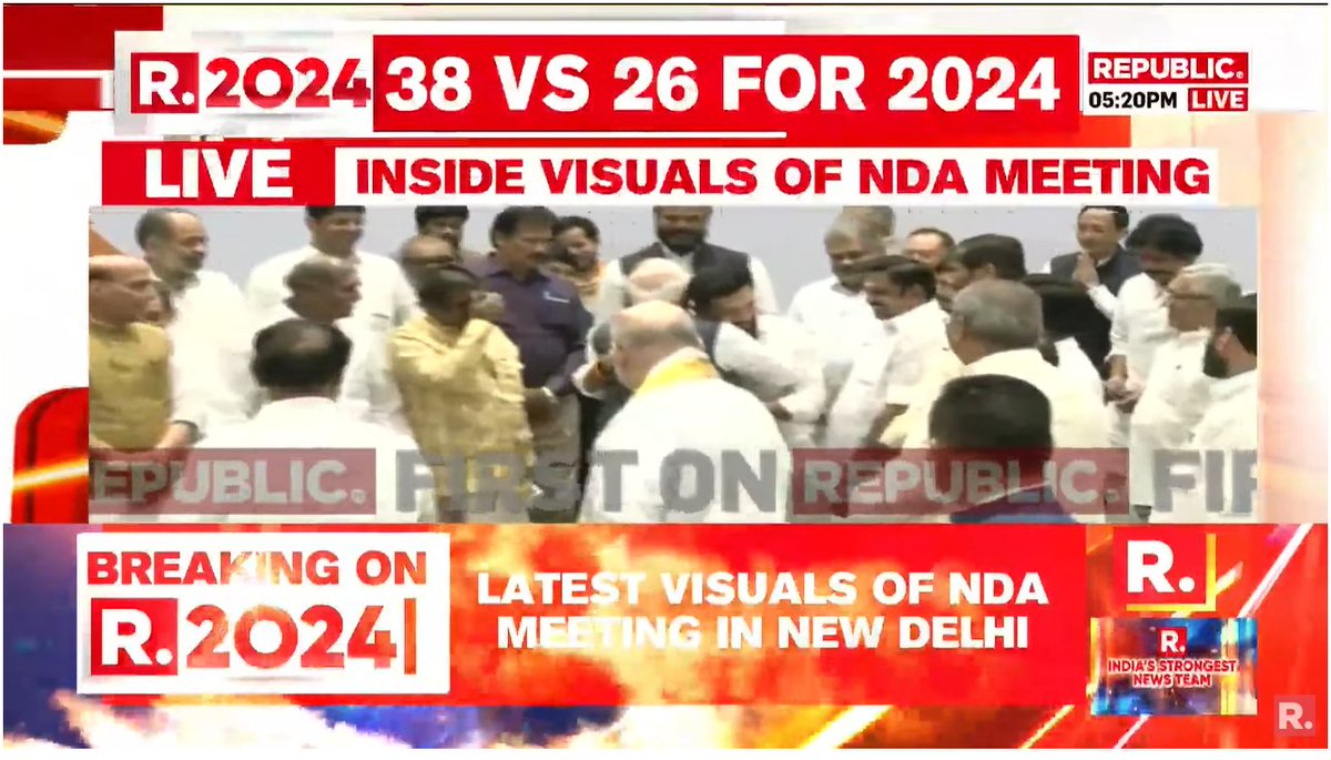 republic's tweet photo. Prime Minister Narendra Modi gives a warm hug to National President of Lok Janshakti Party Chirag Paswan.
#NDAPlus #NDAMeeting #SuperNDA #2024Elections #2024LokSabhaElections #MallikarjunKharge
WATCH #LIVE here-
https://t.co/5C8MAHsMNQ https://t.co/ETiEksxaOc