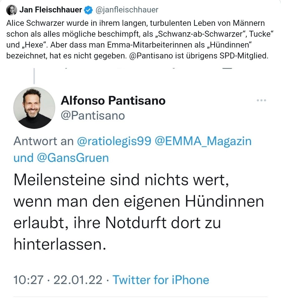 zweitkto's tweet photo. @MathiasMarkert @b_michaela9 Mit Beleidigungen scheint der Queerdödel #Pantisano ganz fix zu sein. Er hat auch Journalistinnen des Magazins "Emma" als #Hündinnen und ihre Arbeit als #Notdurft bezeichnet.
Muss man für das Amt "Beauftragter" den Nachweis mehrfach nicht bestandener Intelligenztests vorlegen? https://t.co/tQ0orv38CL