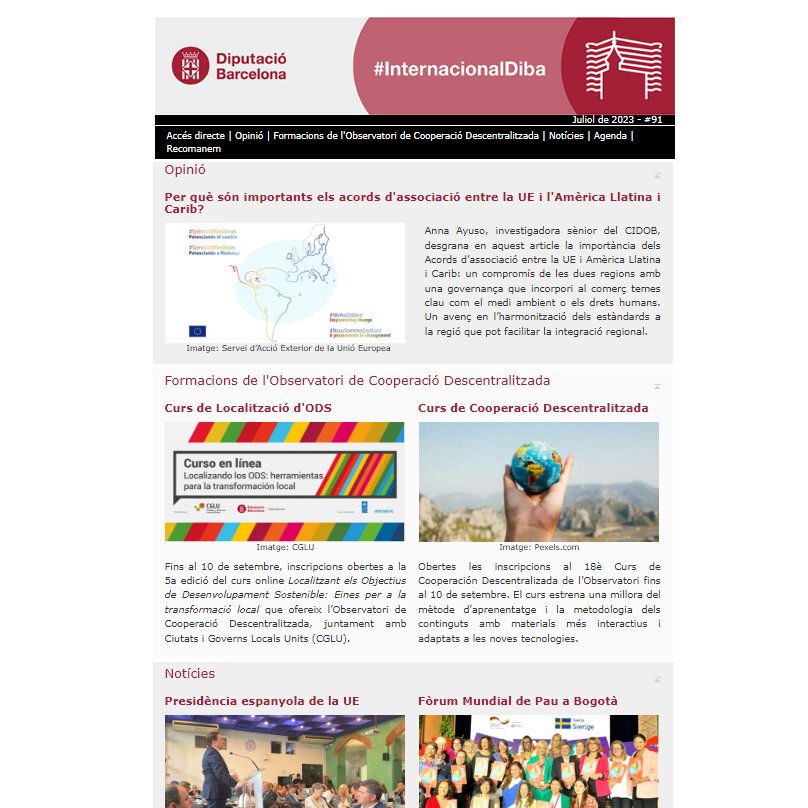 intdiba's tweet photo. 🆕No et perdis el butlletí juliol #InternacionalDiba!
🌎Obrim amb @AyusoAnna @CidobBarcelona: Per què són importants els acords d'associació entre la UE i Amèrica Llatina i el Carib
🔗I altres temes: formació #ObsCoopDesc #EU2023ES #DonesQueTransformen... https://t.co/l1eI4Bt8CN https://t.co/wvxTp9vmdU