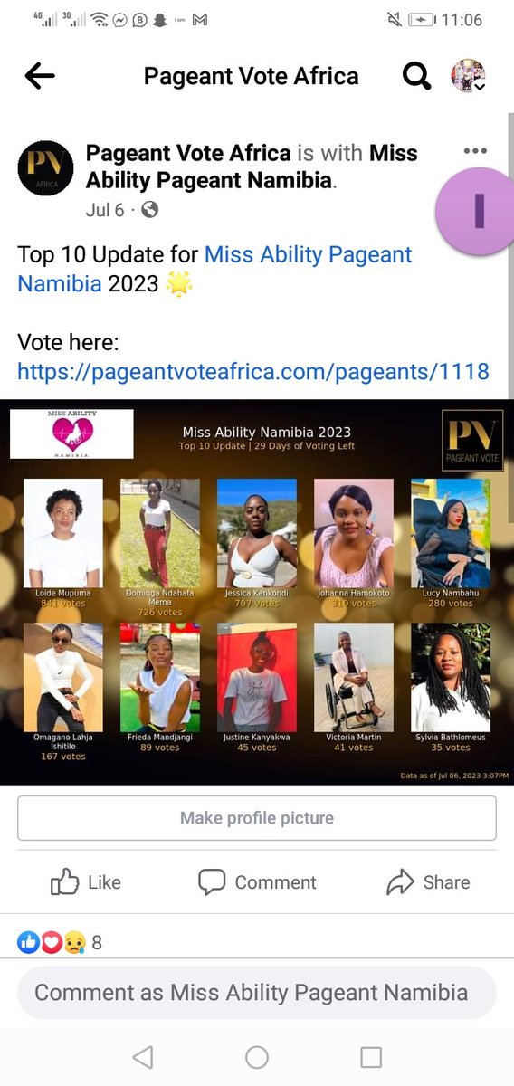 AbilityMiss's tweet photo. Please vote for your fav finalists, this year Miss Ability Namibia is scheduled for 17th November(whk) .. It's a Pageant show for women with disabilities in Namibia.. @Shipululo please tell those S&amp;T eaters to come through for such initiatives. https://t.co/iwH2hlpTXP