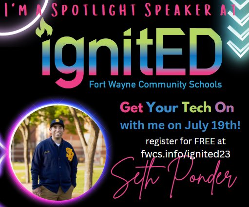 SethPonder's tweet photo. Iβm excited to see @TechNinjaTodd @tylertarver @manuelherrera33 and others at #ignitED23 tomorrow. Iβm pumped to present and share
π#EduProtocol Favorites
πBuild a Website in One Session
πEngagement in Education
πComputer Science for Beginners https://t.co/UlW9pSLrsL