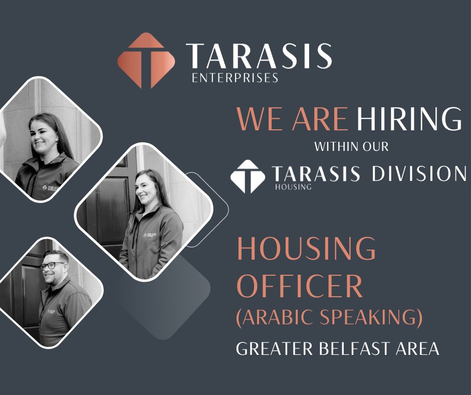 We are hiring! careers.tarasis.com/job/425050 #HousingOfficer #ArabicSpeaking #GreaterBelfast #HousingManagement #PropertyStandards #HealthAndSafety #Maintenance #TarasisHousing #JobOpportunity @mairead_mackle