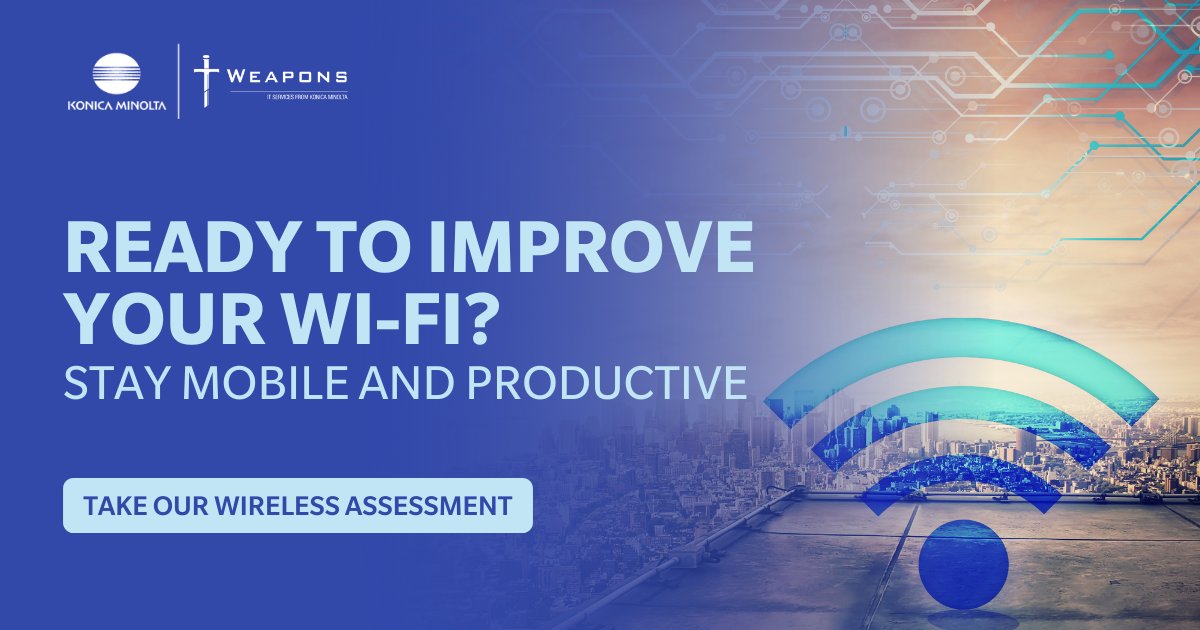 KonicaMinoltaCA's tweet image. The best way to improve your current solution is to find out what is causing the problem, and that starts with a complete Wireless Assessment. Click the link above to get started!
info.itweapons.com/wireless-netwo…
#wirelessnetwork #wifi