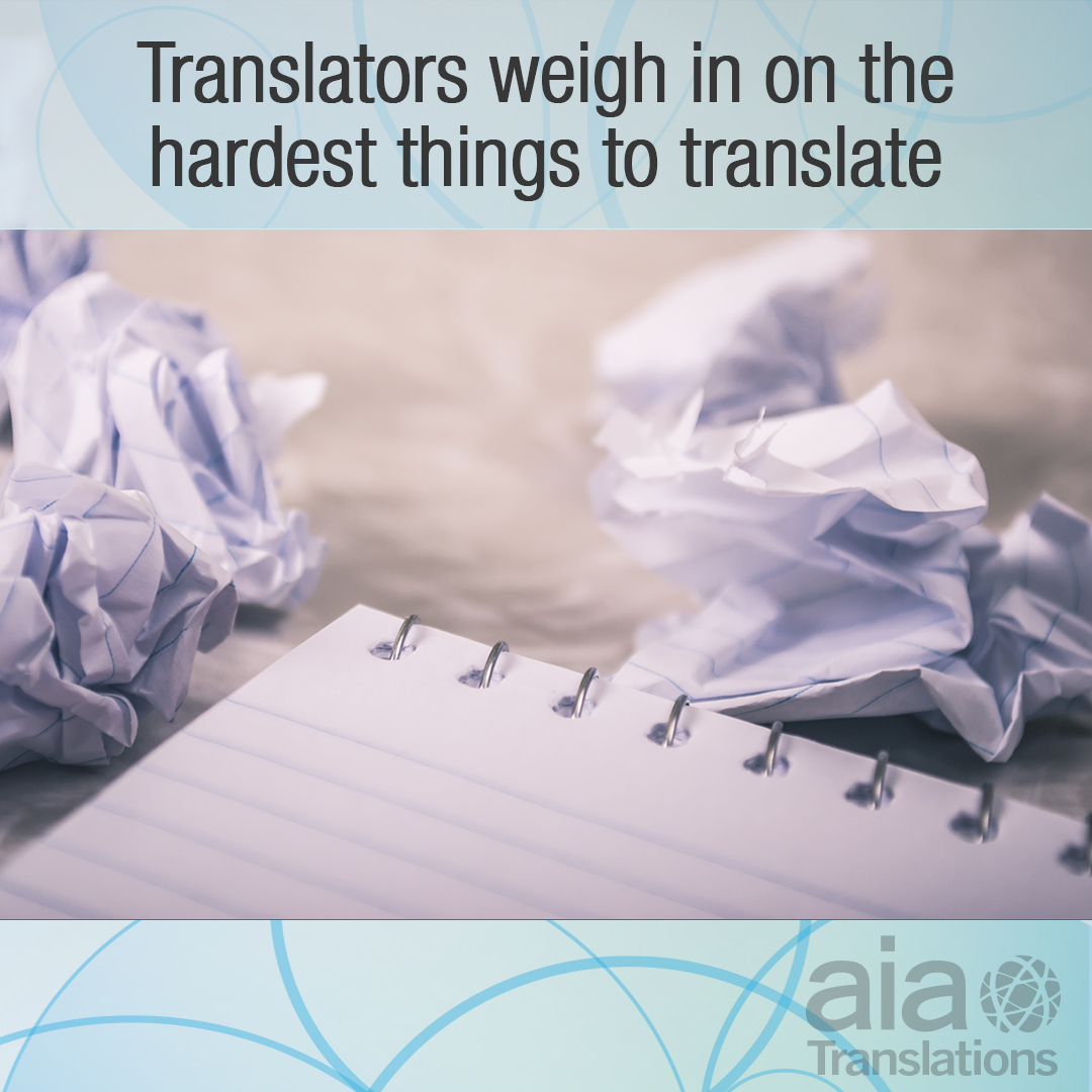 Translators weigh in on the hardest things to translate
aiatranslations.com/post/translato…

Some translations are more difficult than others. Luckily, a good translator will persevere, keeping source material just as compelling in its new version.