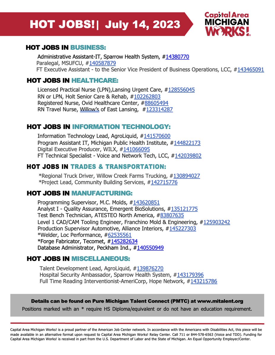 camwjobs's tweet image. Searching for a new job? Take the next step and check out our Weekly Hot Jobs Report to see who's currently hiring. #MiJobs bit.ly/3oTtgO4