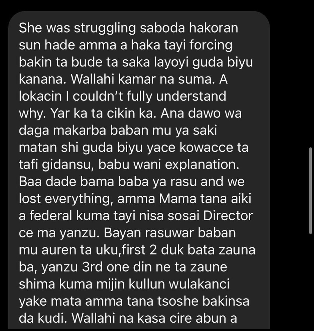 Nawas_masood's tweet photo. innalillahi wa innalillahi rojiun! 😭💔

This one said, "I am afraid my mother will go to hell. She saw her mother do something unspeakable to her dead sister's corpse, all because of her dad. He chased his other wives immediately after an dawo daga makabarta. 

Rashin tsoron Allah haryakai kisa layoyi a gawar yarki 😭