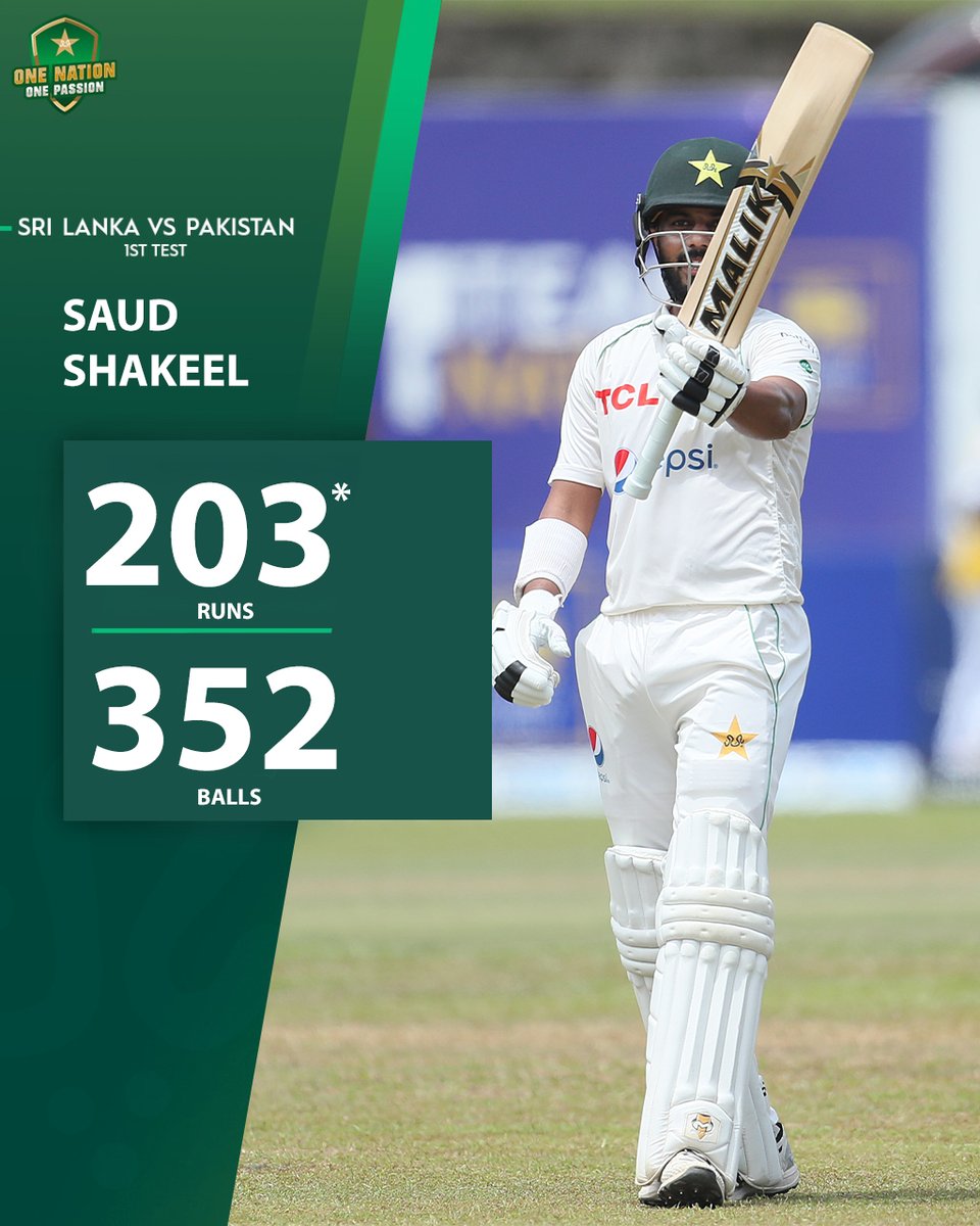 TheRealPCB's tweet photo. 𝐅𝐈𝐑𝐒𝐓 𝐏𝐀𝐊𝐈𝐒𝐓𝐀𝐍 𝐏𝐋𝐀𝐘𝐄𝐑 𝐓𝐎 𝐒𝐂𝐎𝐑𝐄 𝐀 𝐃𝐎𝐔𝐁𝐋𝐄 𝐓𝐎𝐍 𝐈𝐍 𝐒𝐑𝐈 𝐋𝐀𝐍𝐊𝐀 🤩

This has been a monumental effort from @saudshak in his first Test away from home 🫡👏

#SLvPAK https://t.co/jtYCJX6cnI