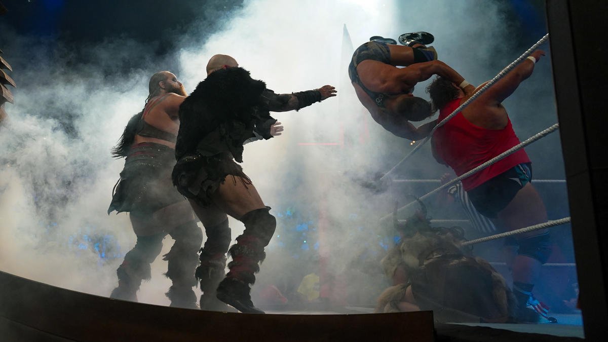 andyhmurray's tweet photo. The Viking Rules match was a HOOT. The best version of WWE leans into its inherent silliness. Viking Rules, Brock tipping the SummerSlam ring, the celebrity matches. More fireworks, more popcorn! Be weird and daft. #WWERaw #VikingRules https://t.co/ZLueoi9qey