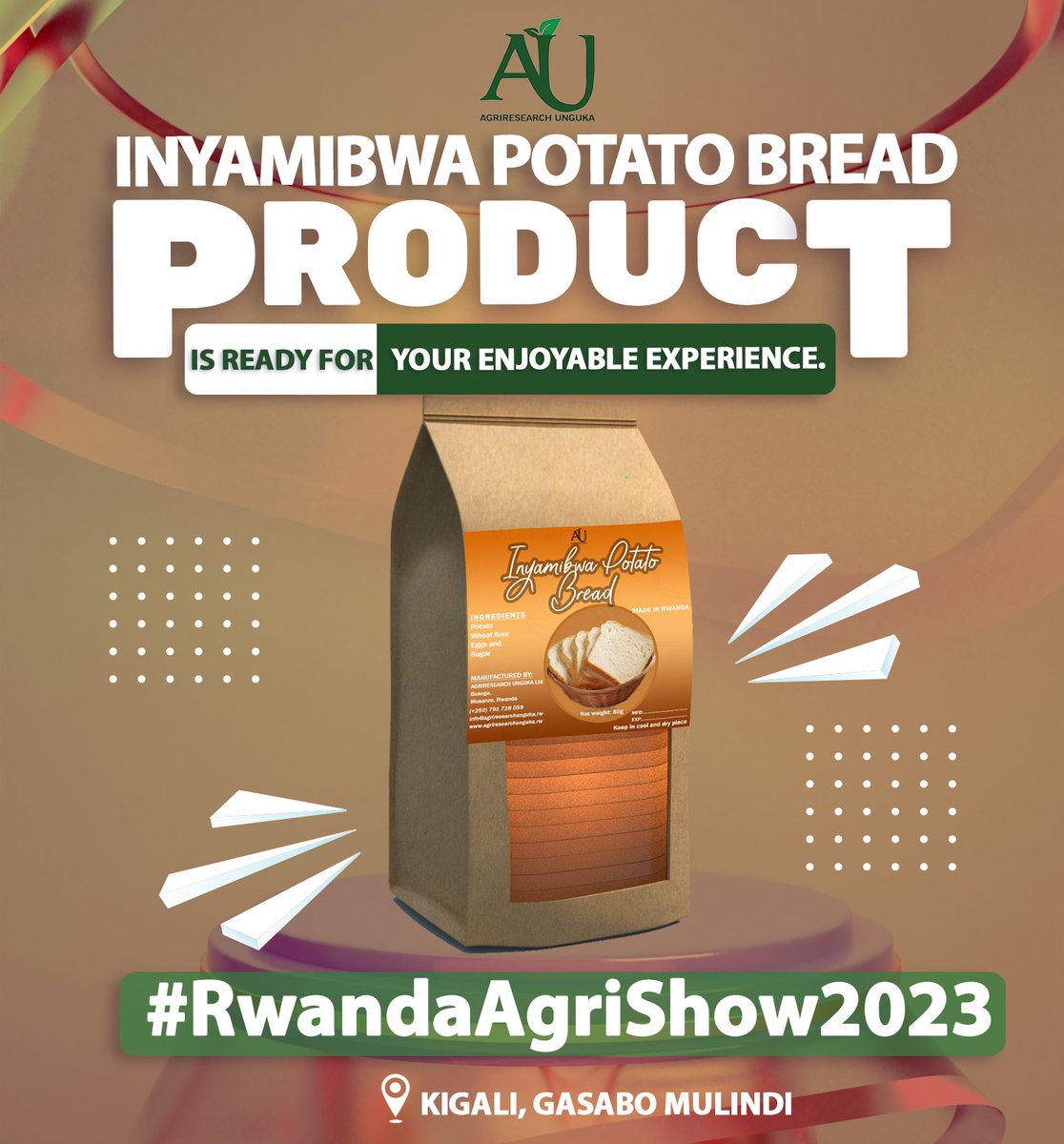 If you haven't had a chance to taste #InyamibwaPotatoBread, Don't worry about anything ~we've got you covered! Find us in #RwandaAgriShow2023. 
Visit our stand you will like the experience and much more the taste!
Date: 20th - 29th July 2023

 #2Days to go! See you there.