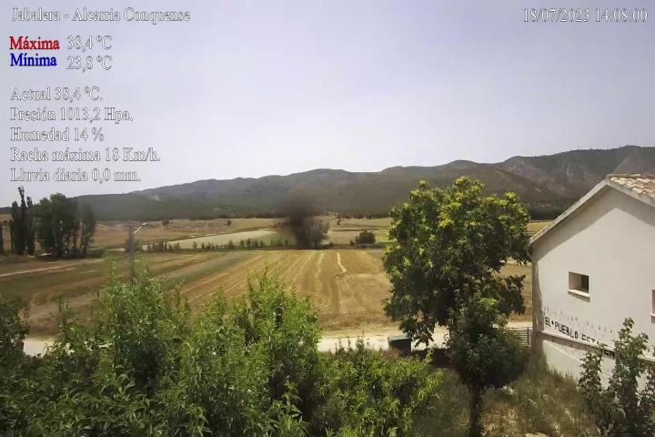 Ironside1977's tweet photo. Jabalera - La Alcarria
🕒 14h | 🌤 Mayormente soleado

Viento: 4.7 km/h SSE
Racha: 13.0 km/h
Temperatura: 38.3 °C
Humedad: 15 %
Presión: 1013.4 hPa
Lluvia: 0.0 mm

https://t.co/ZMCsGbAZdq
#Weathercloud https://t.co/Rr0hlQvShn