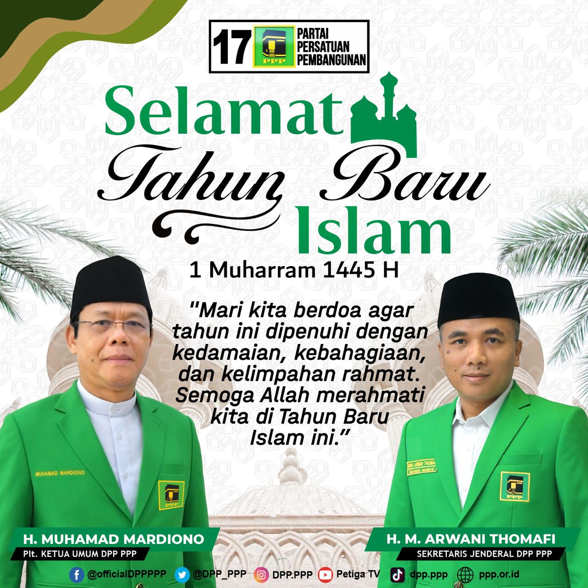 DPP_PPP's tweet photo. Ahlan Wa Sahlan 
Di Tahun Baru Islam 
1 Muharram 1445 H

Semoga kita diberikan keberkahan lahir dan batin dalam memasuki tahun baru ini 🤲

#TAHUNBARUISLAM https://t.co/eCK8Wdbf8s