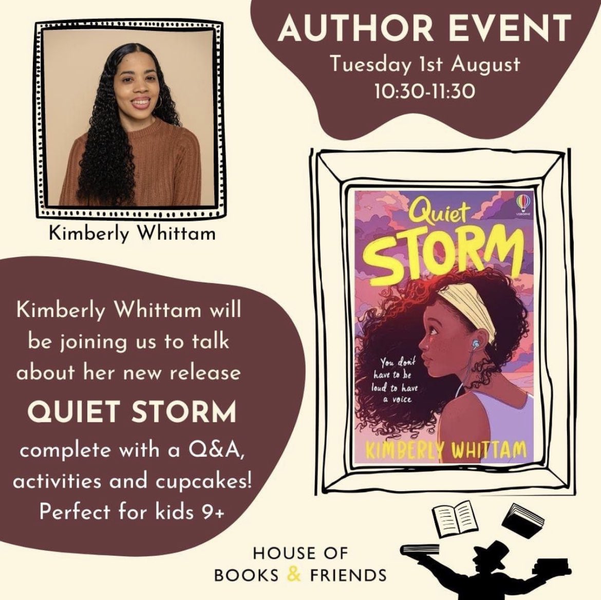 I’ll be at the lovely <a href="/Books_n_friends/">House of Books and Friends</a> on Tuesday 1st August to talk all things Quiet Storm! The event includes a fun self-esteem activity with cupcakes included! Let your tweens know 🌩💜🎨🧁